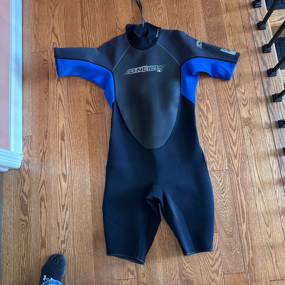 ONeill Reactor Mens Short‎ Sleeve Springsuit Wetsuit Black Blue Grey Size L 3799